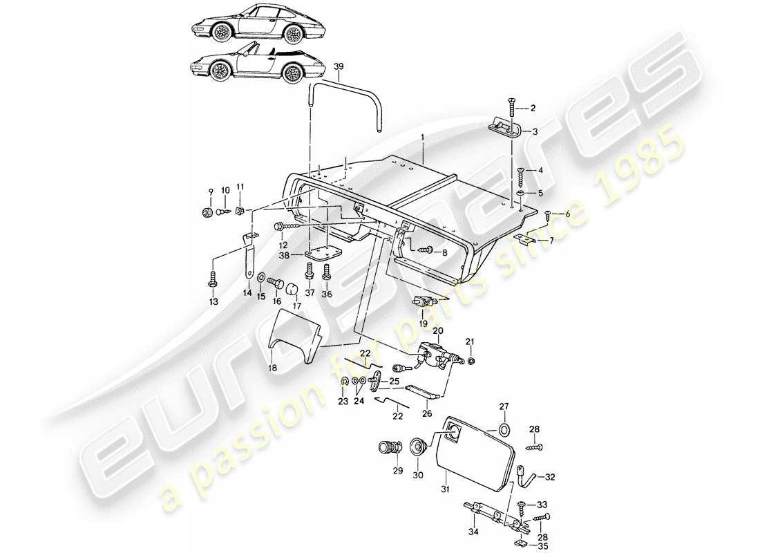porsche seat 944/968/911/928 (1994) rear luggage dump - - d - mj 1994>> - mj 1998 parts diagram