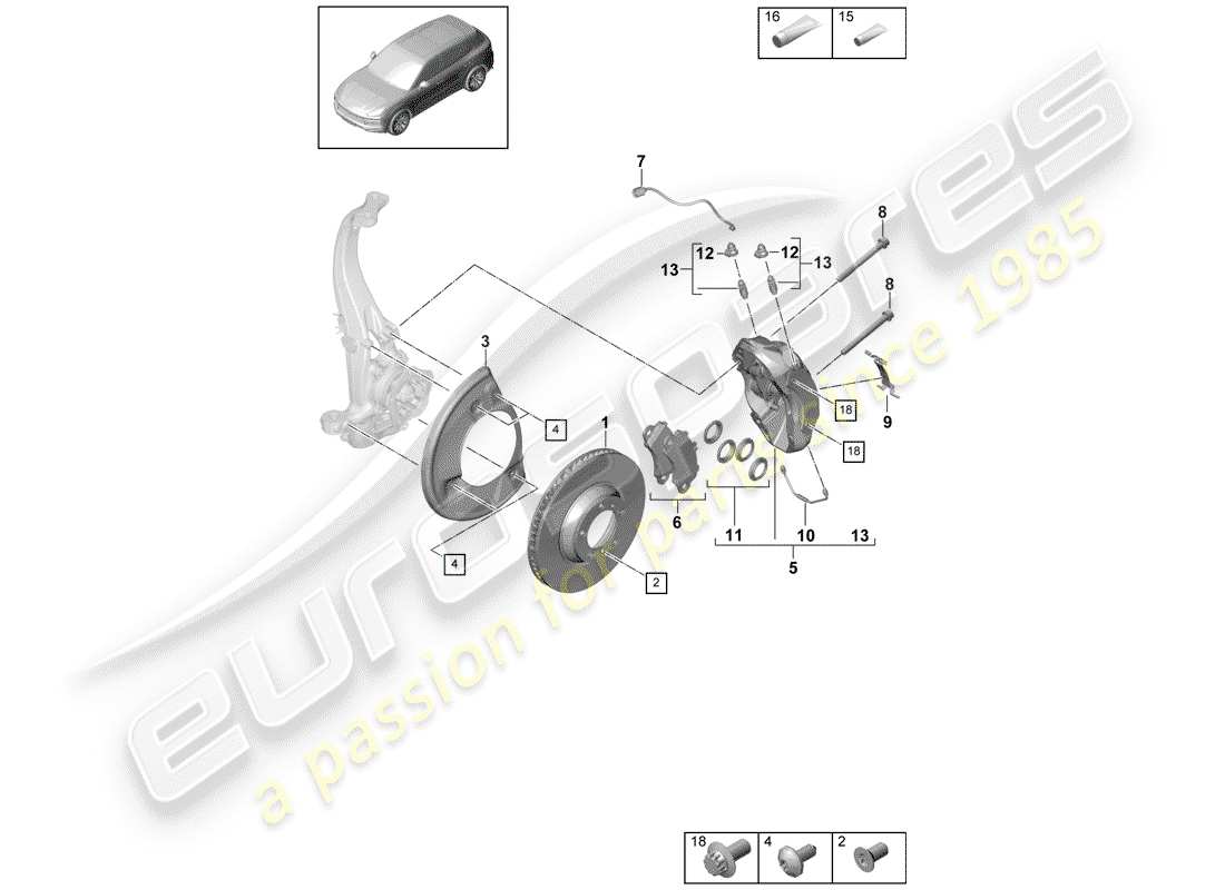 porsche cayenne e3 (2018) disc brakes parts diagram