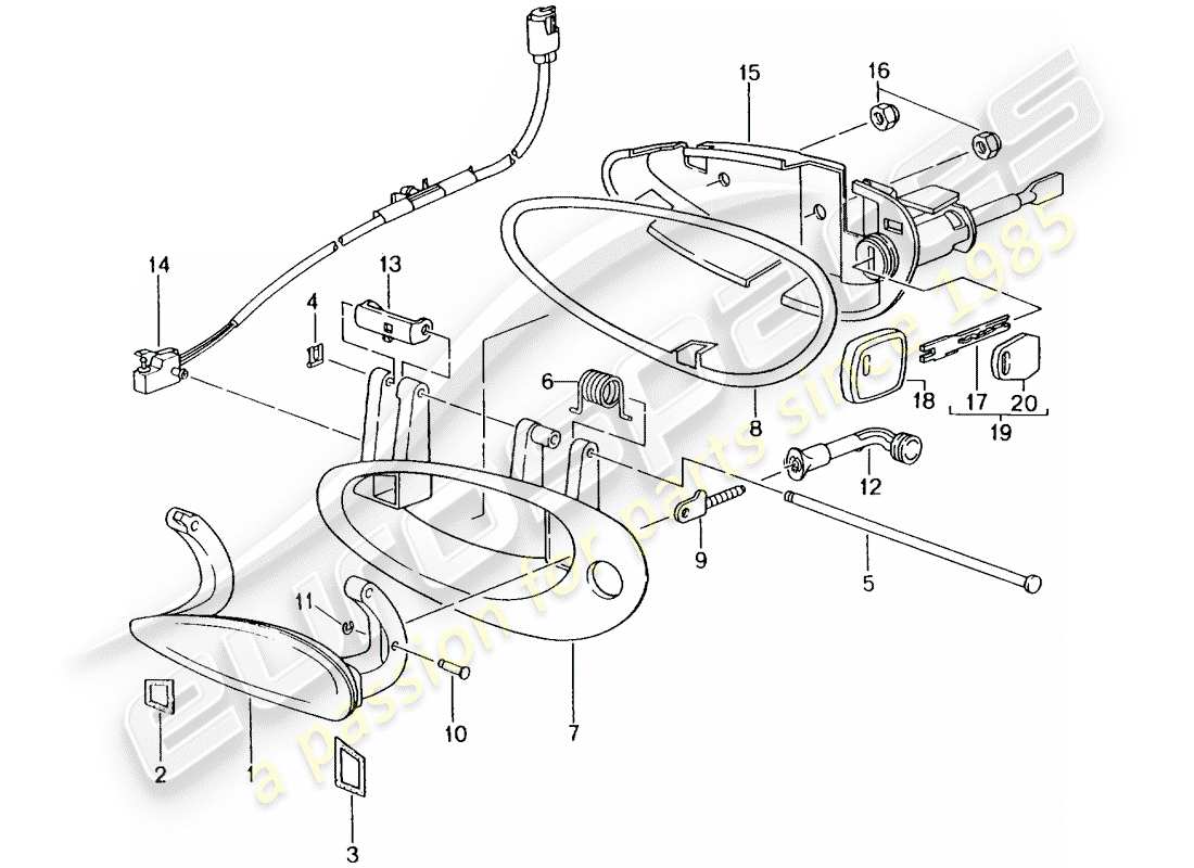 porsche 2002 (996 gt3) door handle part diagram