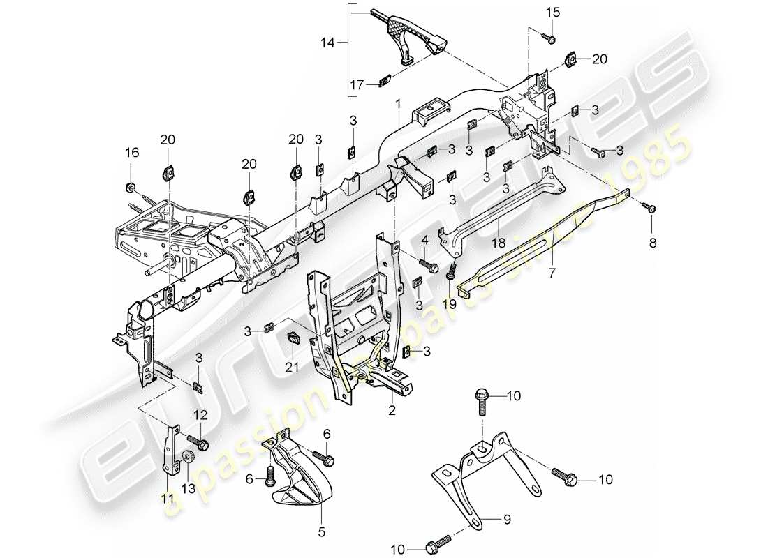 porsche 2011 (997-2 gt3) retaining frame part diagram