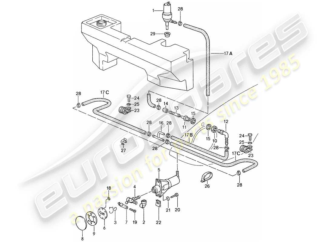 porsche 1987 (959) headlight washer system parts diagram
