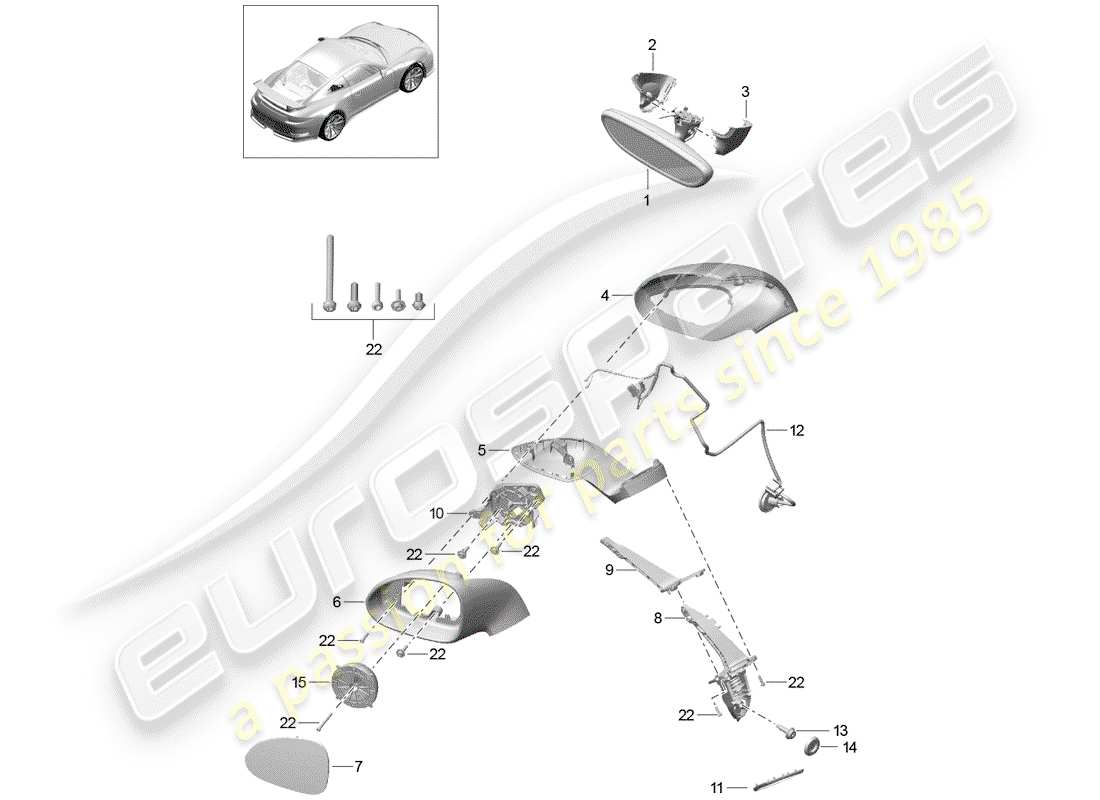porsche 2018 (991-2 r/gt3/rs) rear view mirror inner part diagram