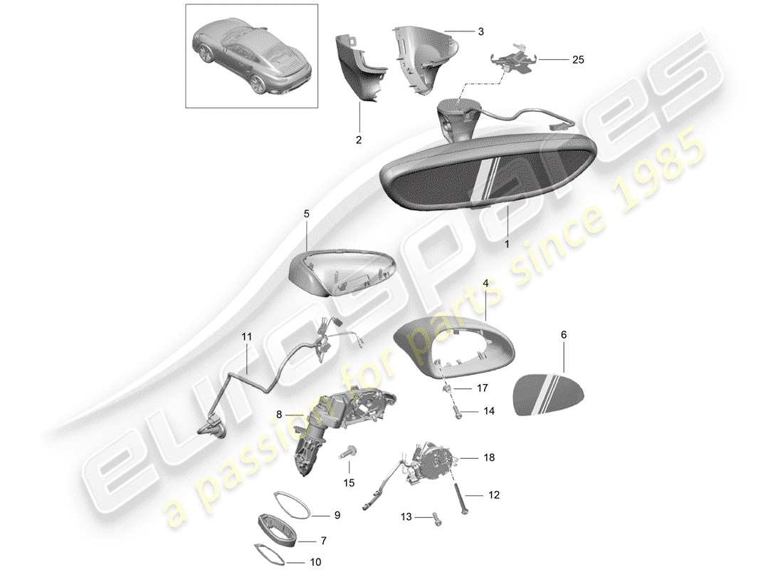 porsche 2020 (991-2 turbo) rear view mirror inner part diagram