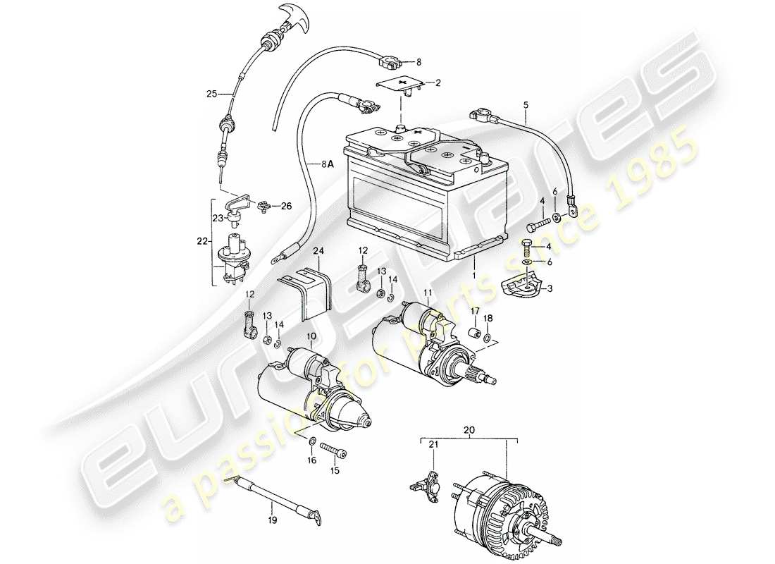 porsche 993 (1998) battery - wiring harnesses - starter - alternator parts diagram