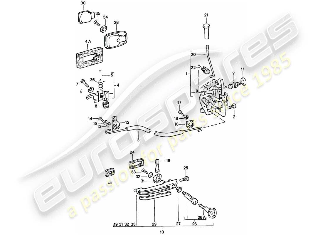 porsche 1977 (924) installation parts - door - door latch part diagram