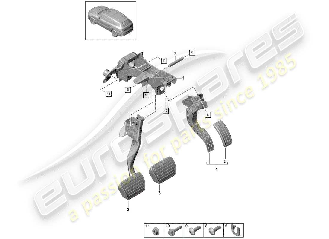 porsche cayenne e3 (2018) brake and acc. pedal assembly parts diagram