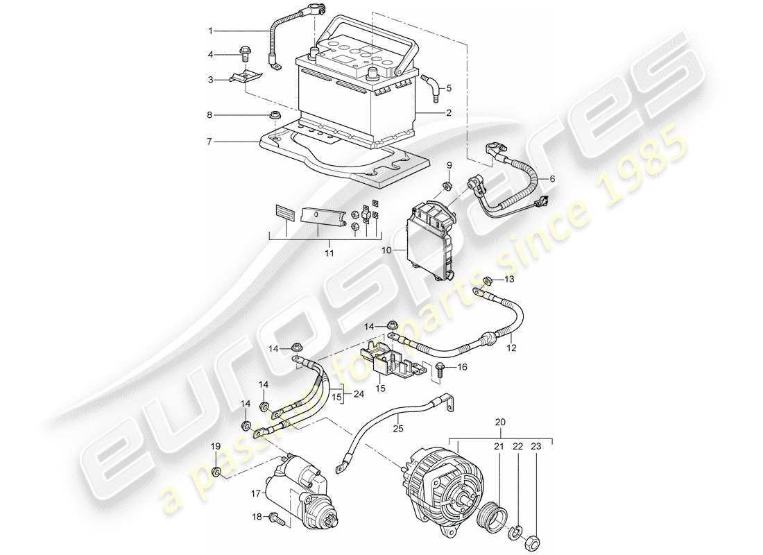 porsche 2008 (987 cayman) battery part diagram