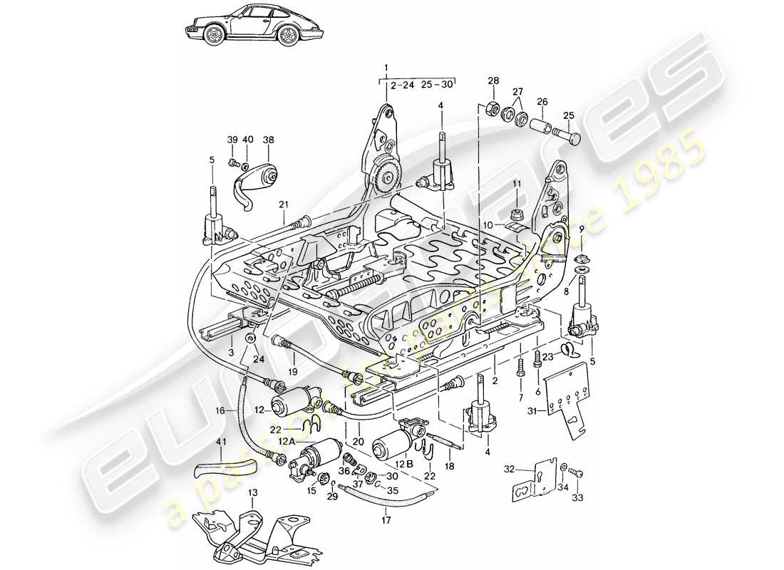 porsche seat 944/968/911/928 (1994) frame for seat - electrically adjustable - d - mj 1989>> - mj 1994 parts diagram