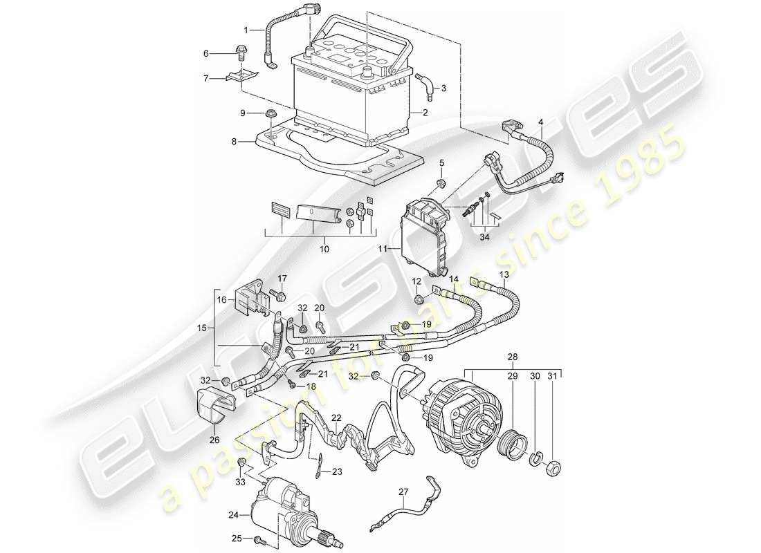 porsche 2008 (997-1 turbo / gt2) battery part diagram