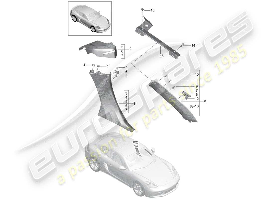 porsche 2020 (718 cayman) quarter trim panel part diagram