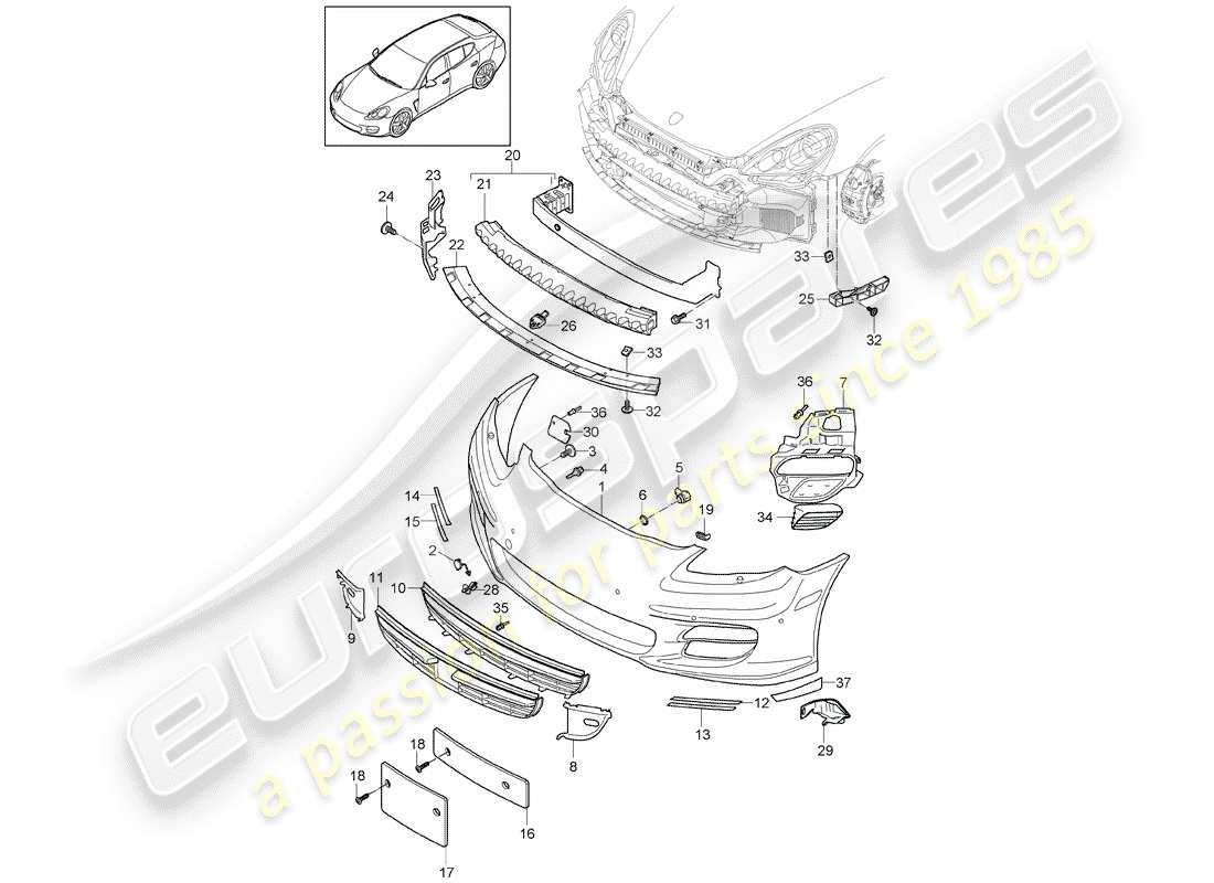 porsche panamera 970 (2016) bumper parts diagram