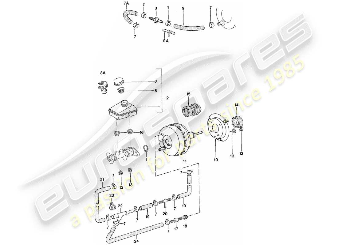 porsche 1976 (924) reservoir - brake booster part diagram