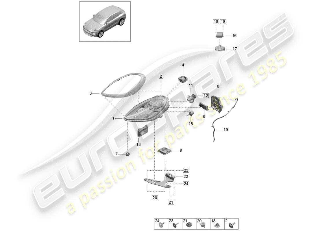porsche 2019 (macan) led headlight part diagram