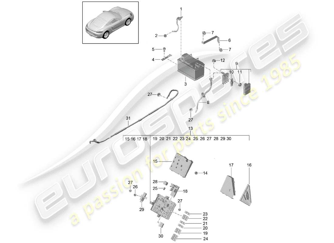 porsche 2018 (718 cayman) battery part diagram