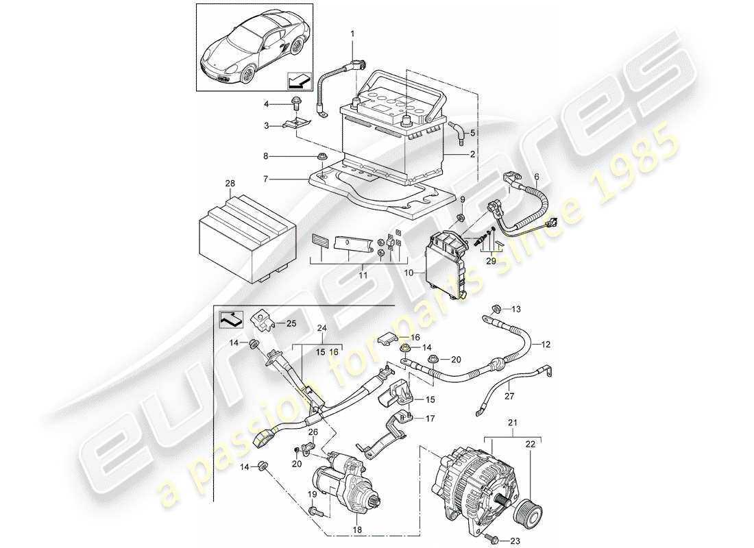 porsche 2010 (987 cayman) battery part diagram
