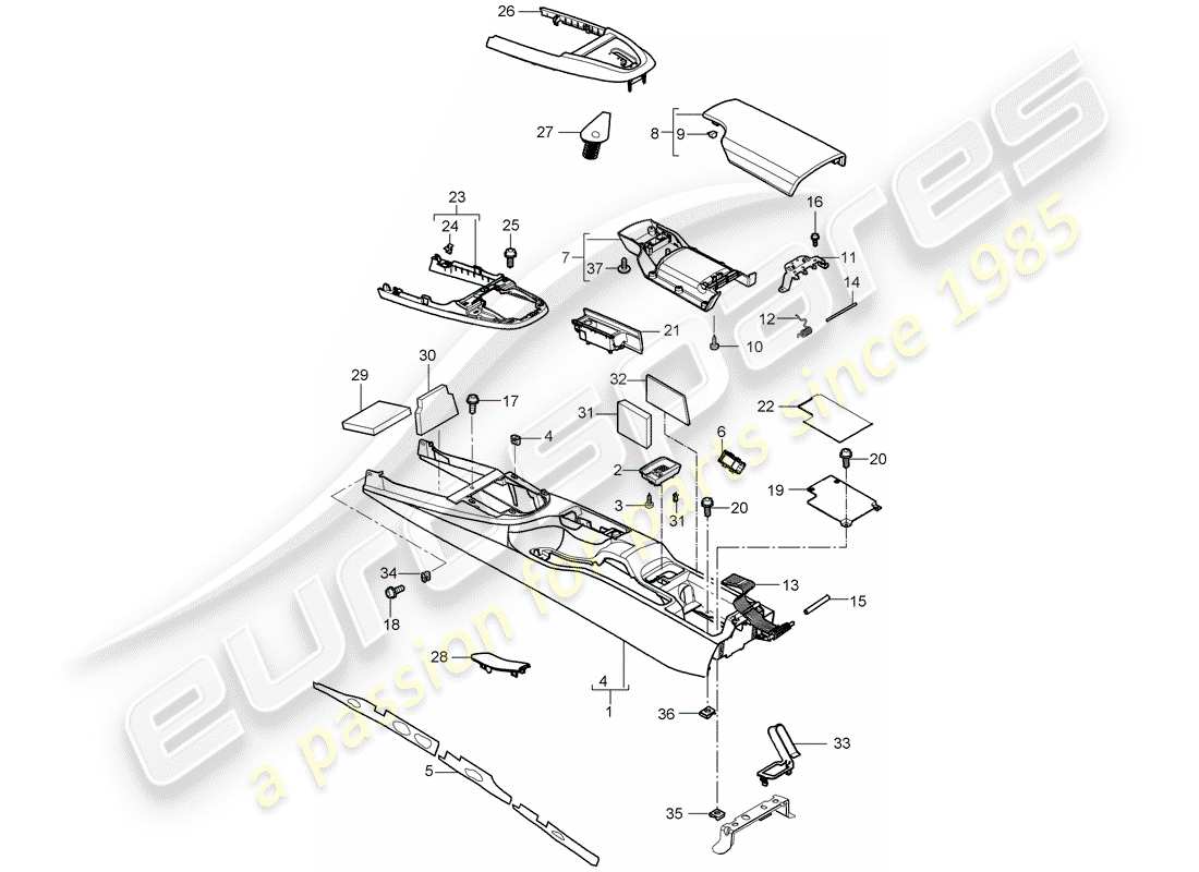 porsche 2007 (987 cayman) center console part diagram