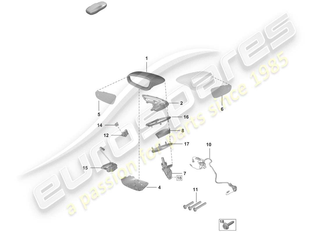 porsche 2019 (992-1) rear view mirror part diagram