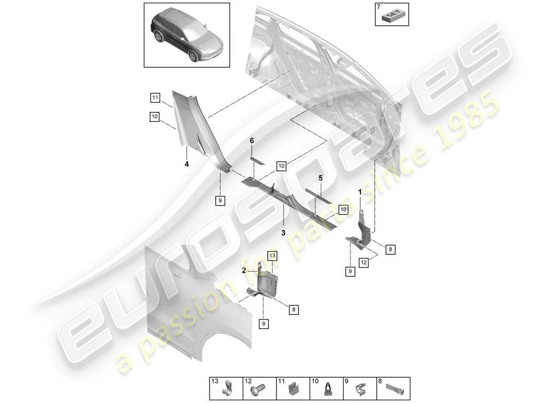 porsche cayenne e3 (2020) scuff plate - sill panel part diagram