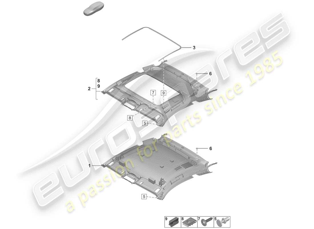 porsche 2019 (992-1) roof trim panel part diagram