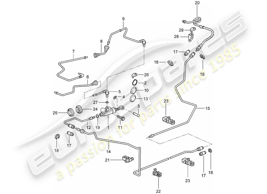 porsche 2007 (987 cayman) hydraulic clutch part diagram