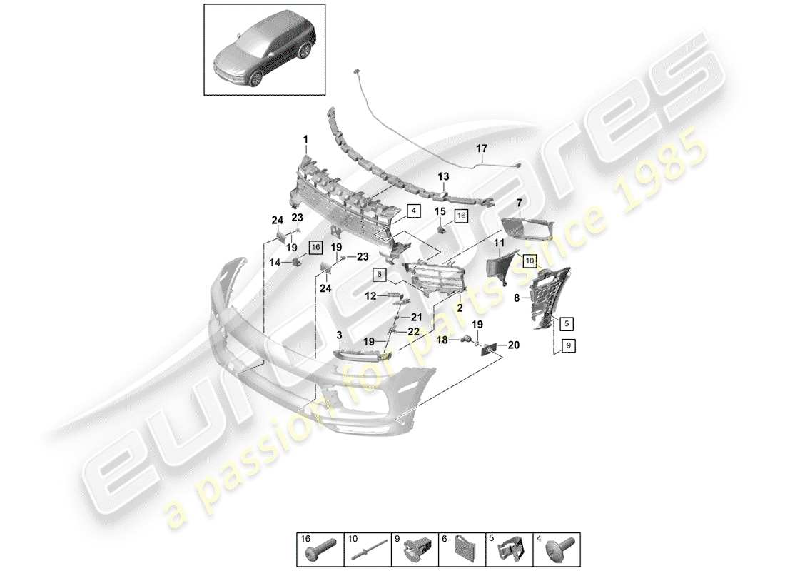 porsche cayenne e3 (2018) bumper parts diagram