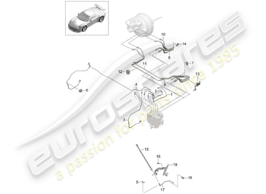 porsche 2017 (991-2 r/gt3/rs) brake line part diagram