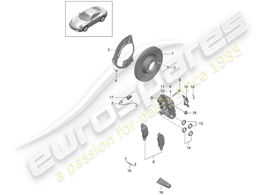 porsche 2012 (991-1) disc brakes part diagram
