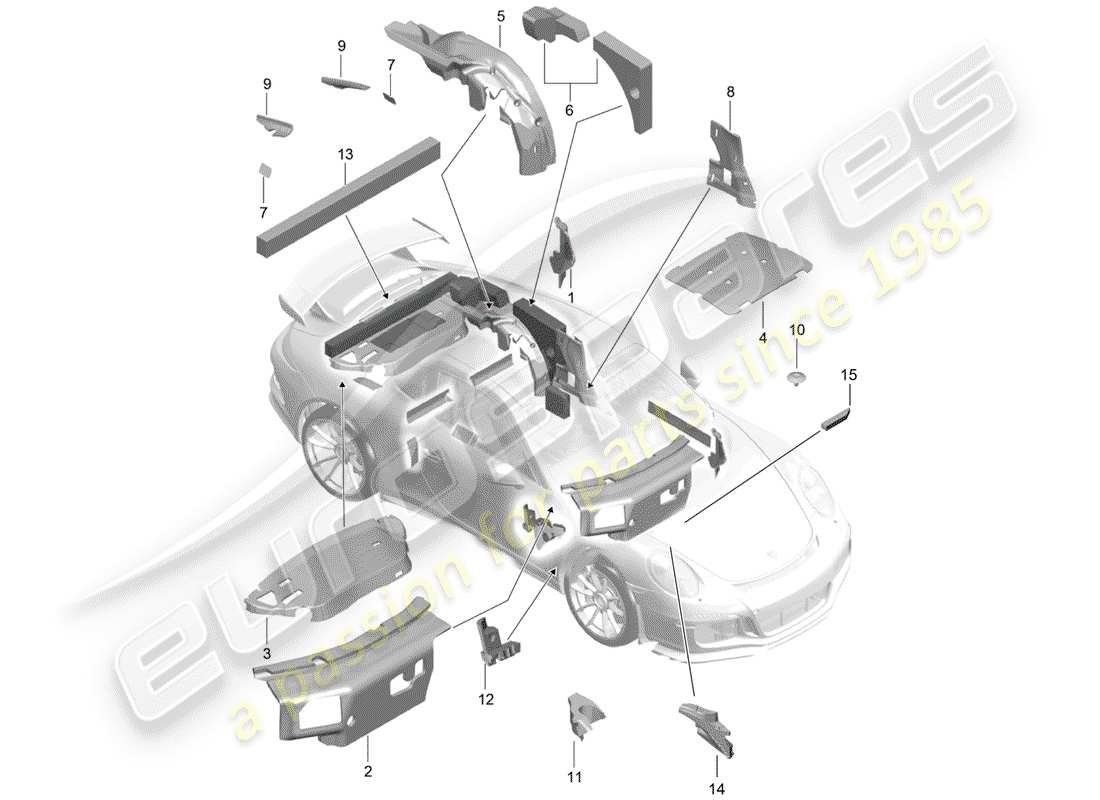 porsche 2019 (991-2 r/gt3/rs) body shell part diagram