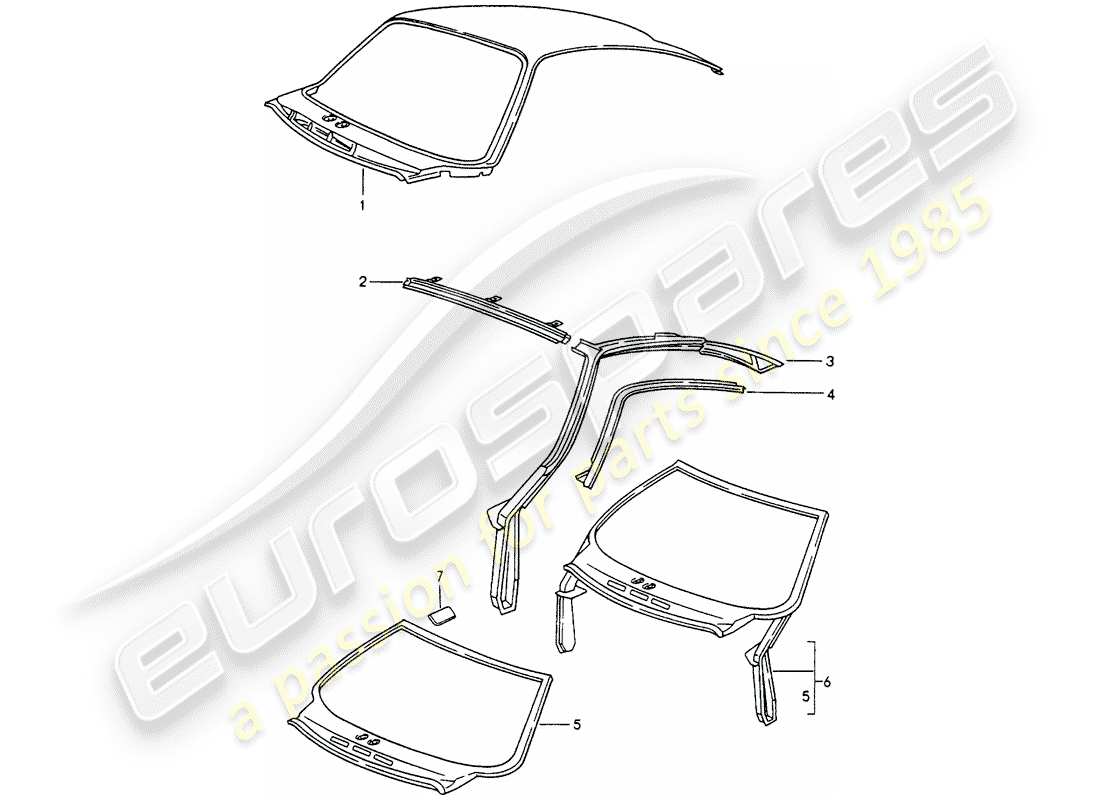porsche 1998 (993) outer roof panel - windshield frame parts diagram