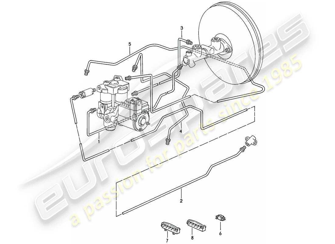 porsche 1985 (928) brake lines - anti-locking brake syst. -abs- - d - mj 1984>> part diagram