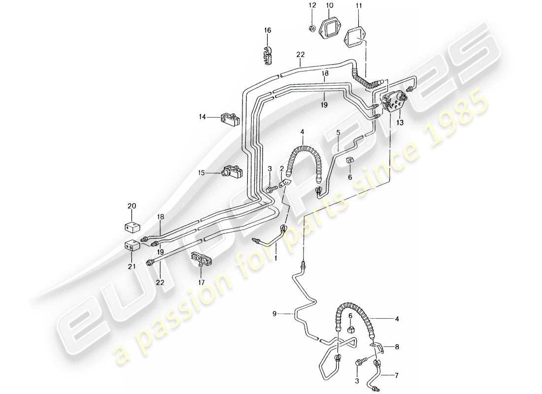 porsche 996 (2000) brake line - front axle - underbody - vacuum line part diagram