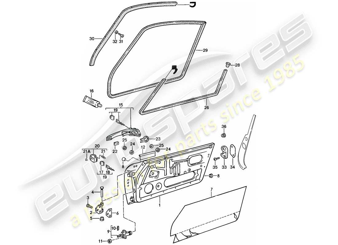 porsche 1988 (911) accessories - doors part diagram
