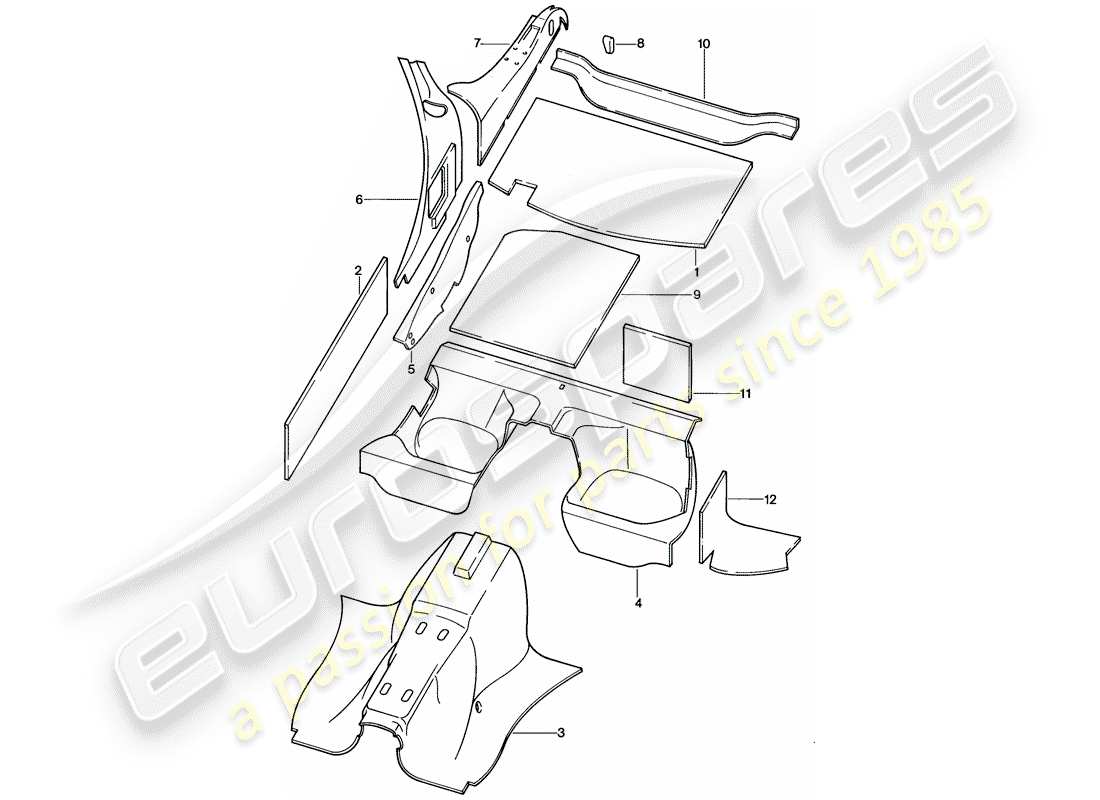 porsche 1983 (928) body shell - sound absorbers part diagram