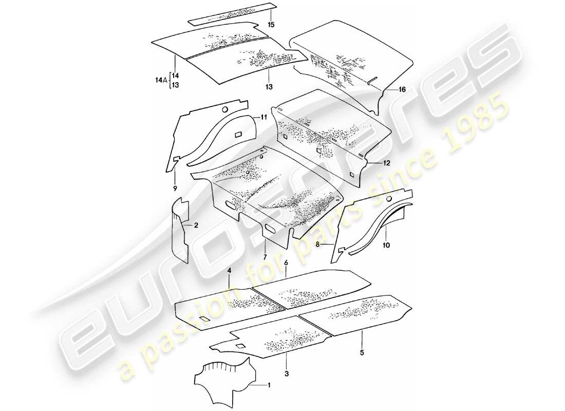 porsche 1982 (911) body shell - sound absorbers part diagram