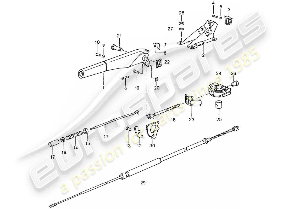 porsche 1998 (993) handbrake - actuator parts diagram