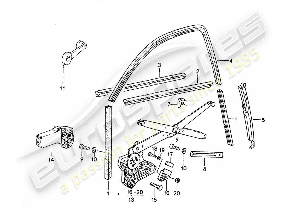 porsche 1994 (968) window regulator - glass channel part diagram