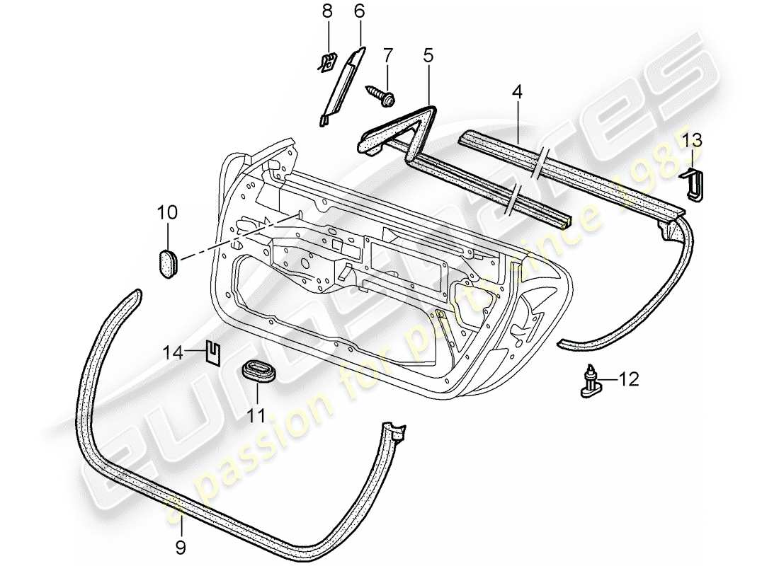 porsche 2003 (996 gt3) door seal part diagram