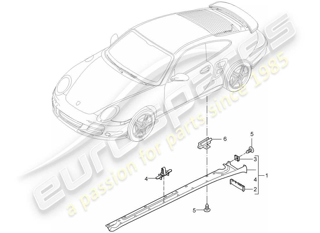 porsche 2008 (997-1 turbo / gt2) side member trim part diagram