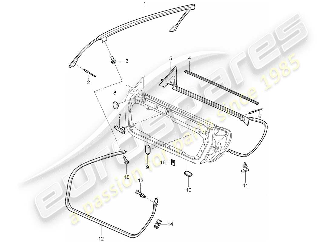 porsche 2008 (987 boxster) door seal part diagram