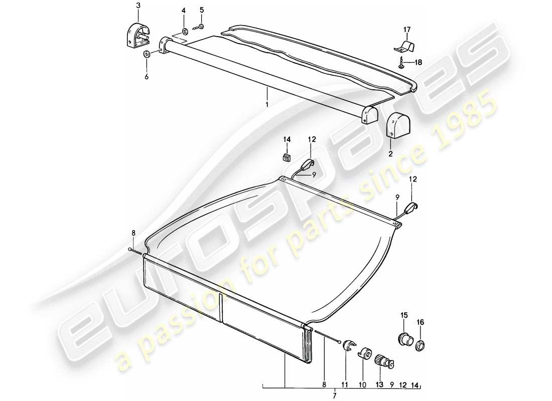 porsche 1988 (944) luggage compartment cover parts diagram