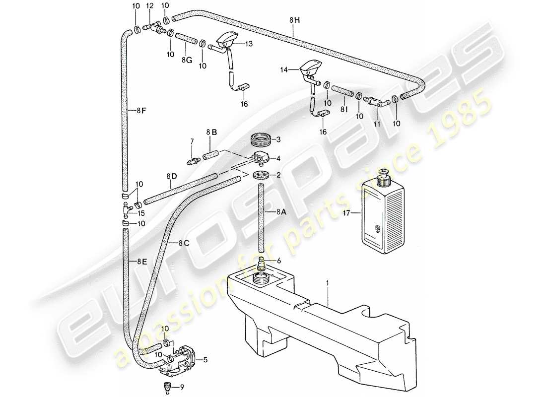 porsche 1987 (959) windshield washer unit parts diagram