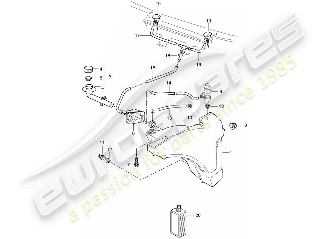 porsche 2006 (987 cayman) windshield washer unit part diagram