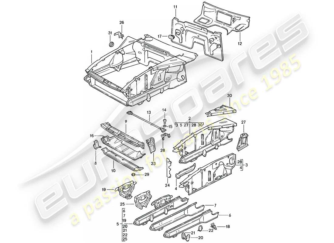 porsche 1986 (928) front end part diagram