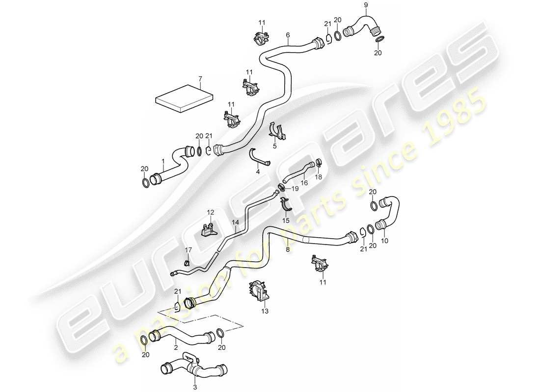 porsche 2008 (997-1 turbo / gt2) water cooling 1 part diagram