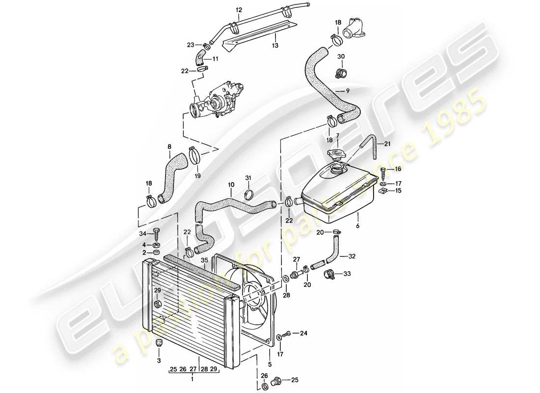 porsche 1988 (944) water cooling part diagram