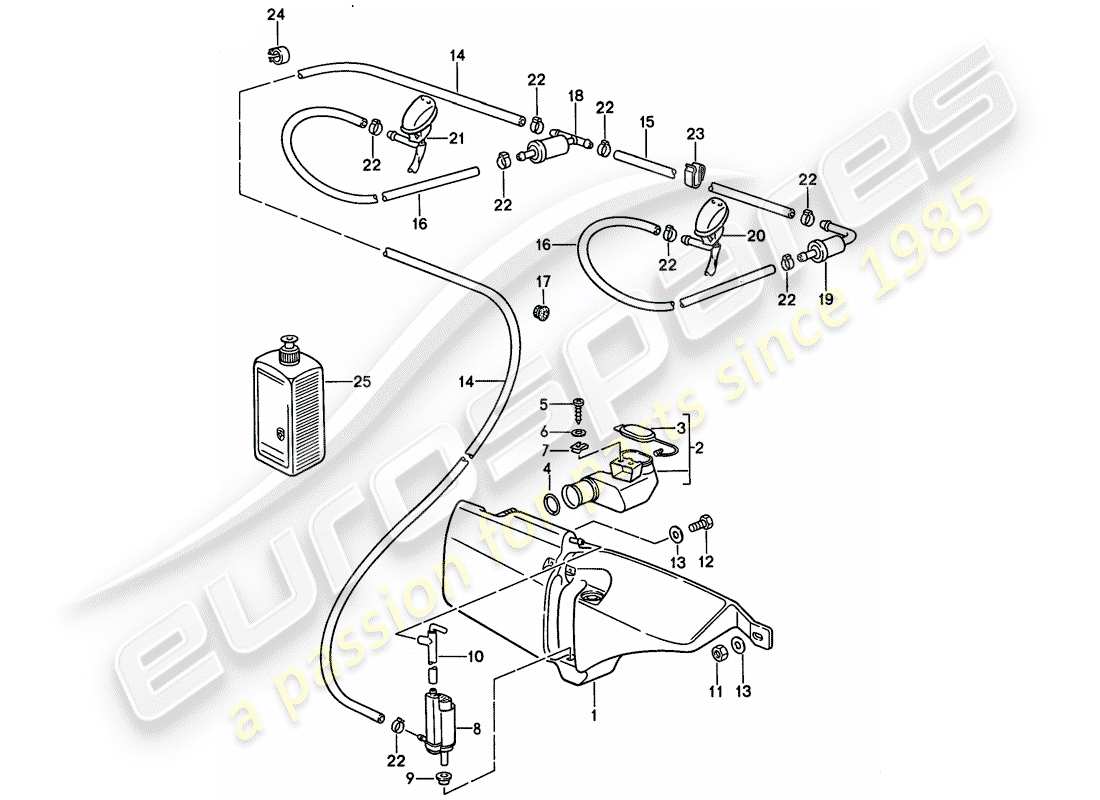 porsche 1992 (968) windshield washer unit parts diagram