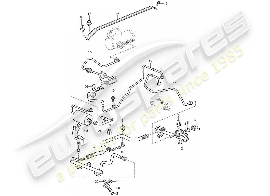 porsche 2008 (997-1 turbo / gt2) fuel collection pipe part diagram