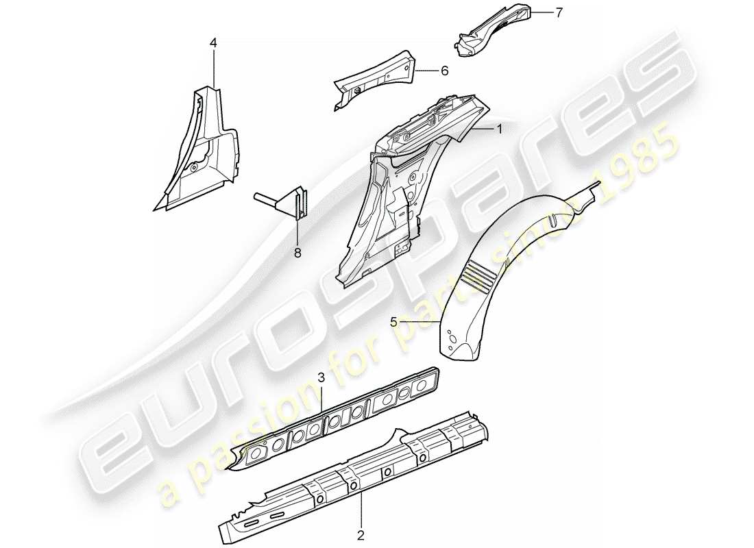 porsche 2008 (997-1 turbo / gt2) side panel part diagram