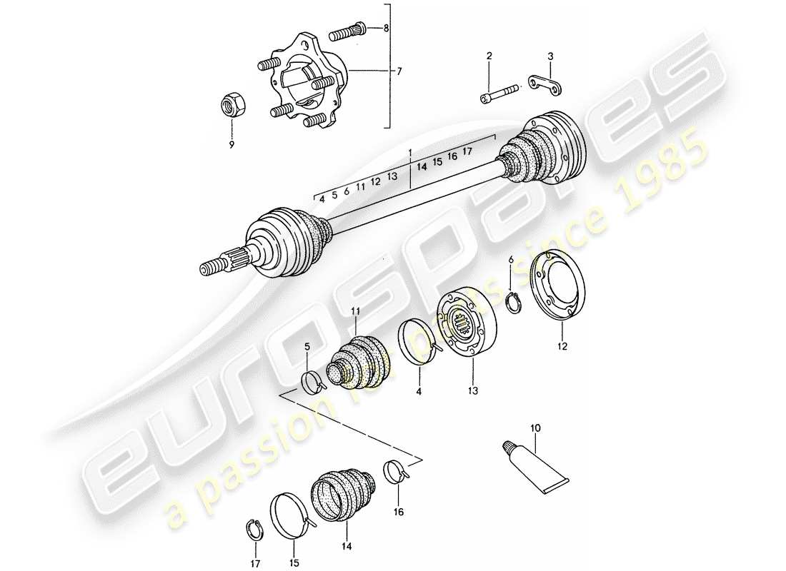 porsche 1998 (993) drive shaft - rear-wheel hub parts diagram