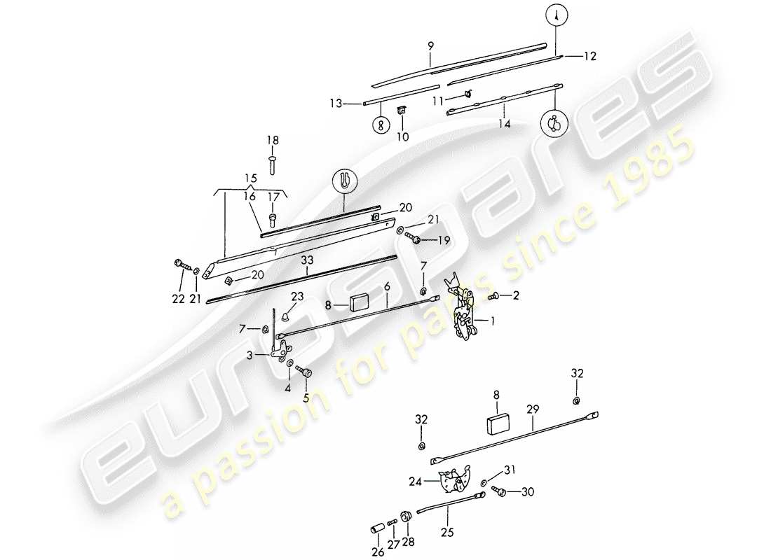 porsche 1965 (911/912) door latch part diagram